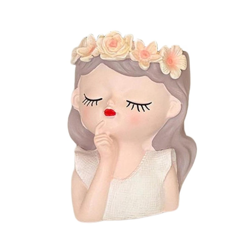 Head Vase Succulent Planter Small CutGirl Secret Whisper Resin Statue Sculpture